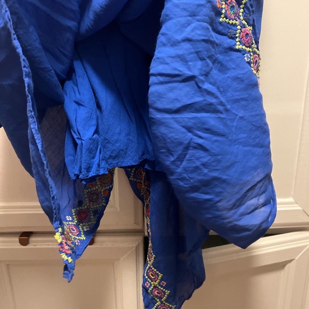 Johnny Was 3J Workshop Blue Embroidered Handkerchief Hem Boho Dress Medium - Picture 8 of 10